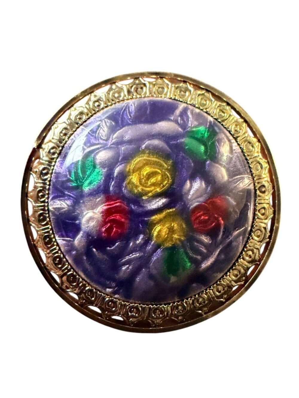 Vintage Reverse Carved Lucite Brooch Gold‎ Tone Floral Pin 1950s New Old Stock